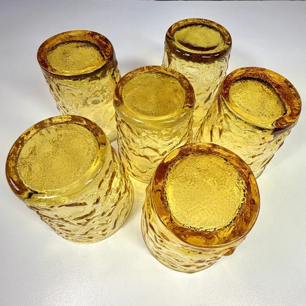 Vintage Anchor Hocking Lido Milano Honey Gold Amber Tumblers 8 oz. Set of 6